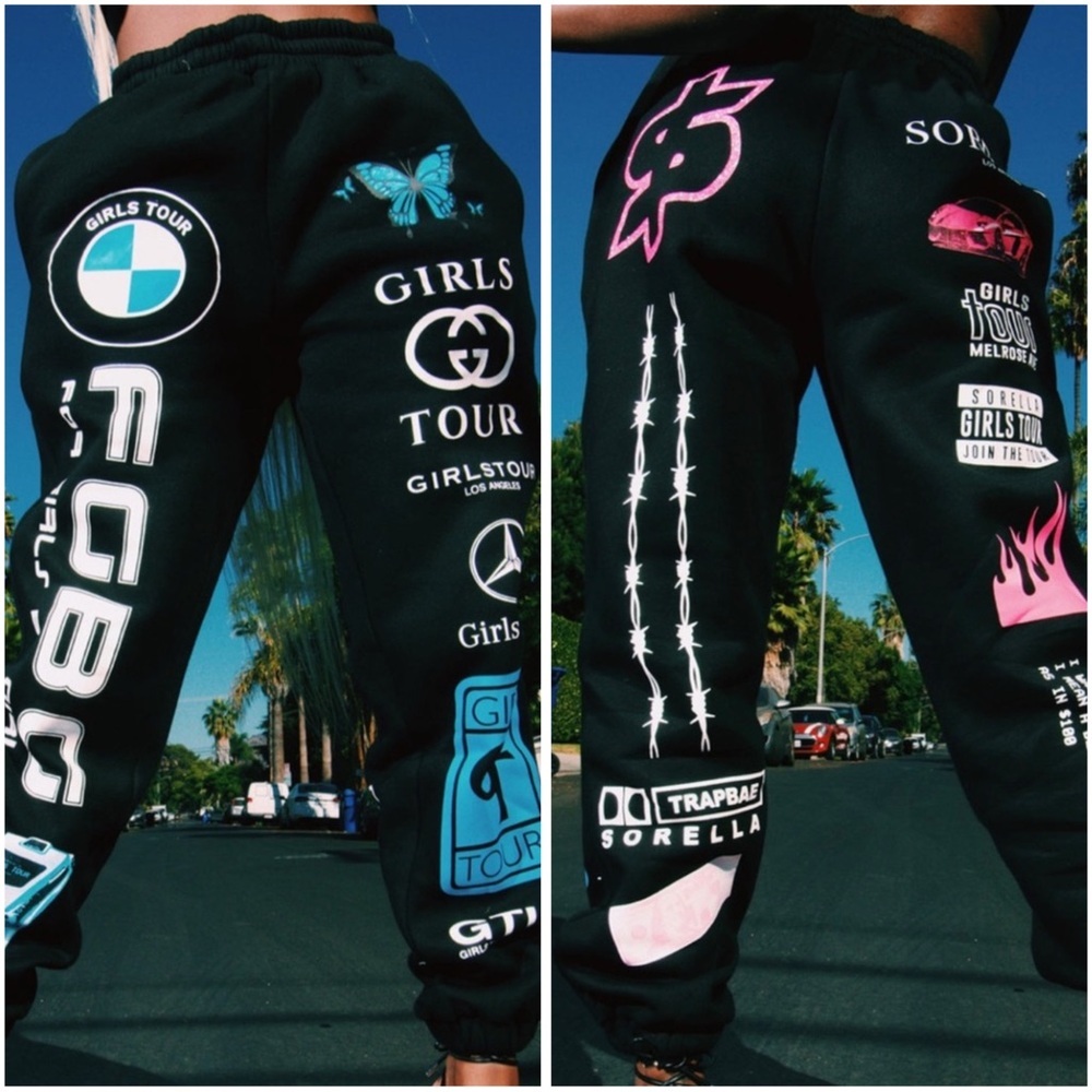 Sorella Girls Tour Graphic Jogger Sweatpants Black Logo Streetwear Sweatpants L